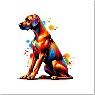 Rhodesian Ridgeback in Vibrant Splashed Paint Style Posters and Art